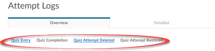 tabs circled in a quiz attempt log