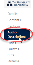 audio descriptions tab in navigation panel