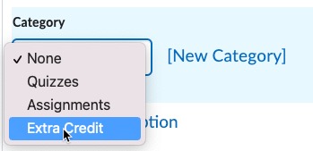 Category dropdown selection menu