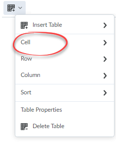 cell circled in table menu