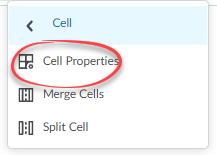 cell properties circled in menu