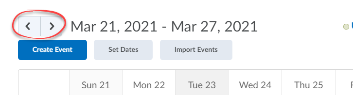 screenshot showing the buttons in the upper left corner of the calendar to move by date range (weeks, months, etc.)