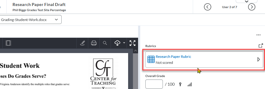 Circled Rubric name to be selected.