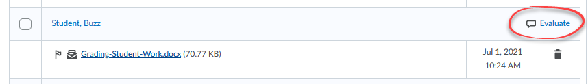 Evaluate button circled in the Assignment folder.