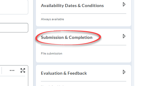 screenshot showing the Submission and Completion section which should be selected