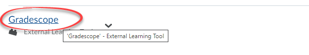 shows the Gradescope link created in a D2L course