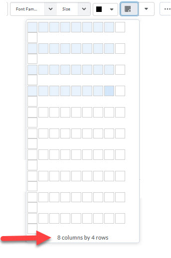 columns by rows information in insert table function