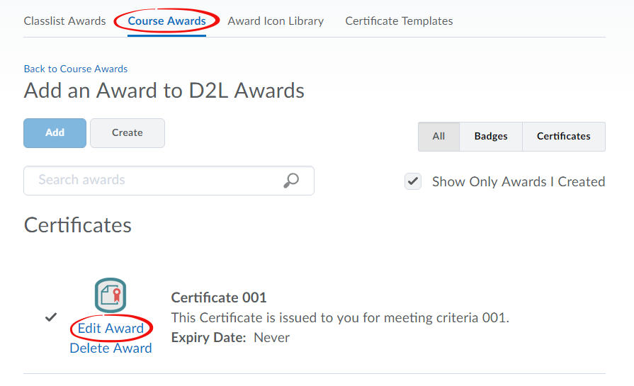 course awards link to edit award