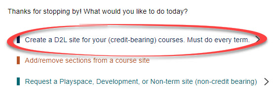 CSR instructor landing page; create course circled