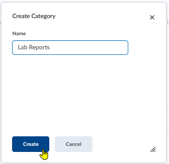 image of create category name popup window