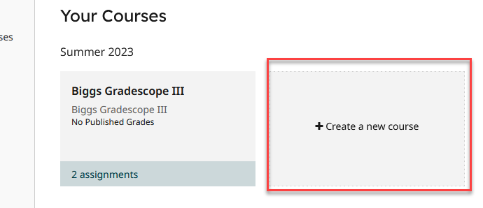 shows the location of the course creation button in Gradescope