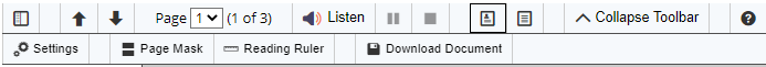 From left to right at bottom of tool bar: Settings, Page Mask, Reading Ruler, Download document