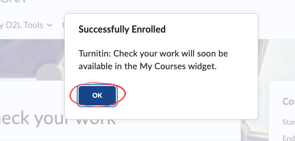 dialog box indicating enrollment success