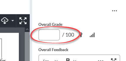 screenshot of the overall grade field in evaluate student submission