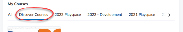 screenshot of My Courses widget with the Discover Courses tab circled in red