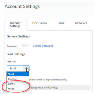 Font Size Menu in a user's account settings