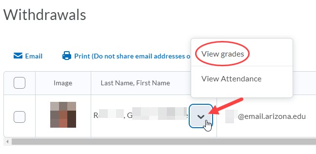 click drop down to access grades