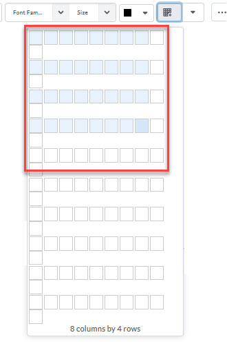 highlighted cells in insert table