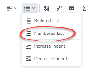 numbered list option