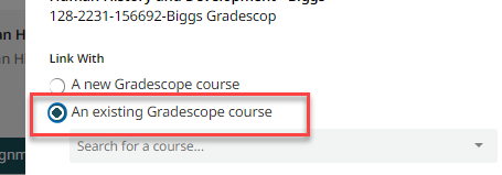 shows the line to link to an existing gradescope course