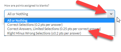 how are points assigned to blanks dropdown menu