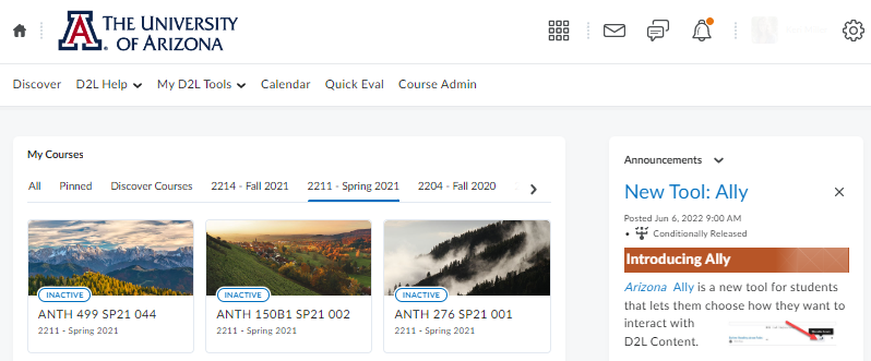 Layout of the Instructor Homepage view