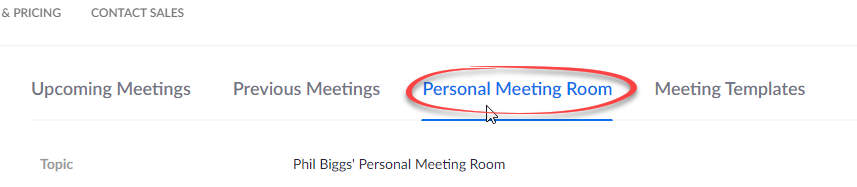 Select Personal meeting room from top tab