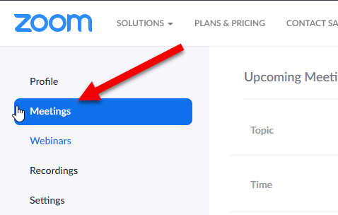 Choose Meetings from the left pane
