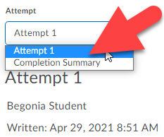 Attempt menu with an arrow pointing at the attempt number