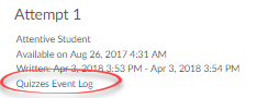 quizzes event log link