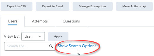 show search options circled