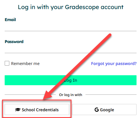 Shows location of the button to use school credentials to log in.