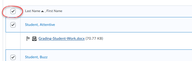 select checkbox to the left of names header in the list of submissions