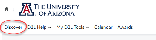 Discover link circled on D2L my homepage