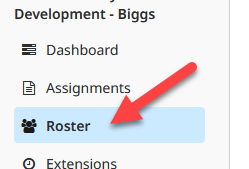 shows where the Roster option is located in the left pane of the course layout