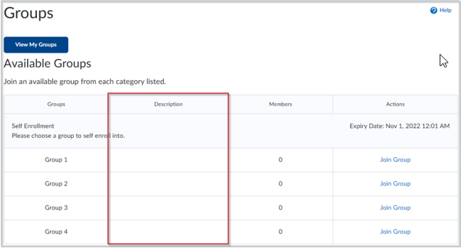 Students see description in enrollment choice screen