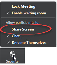 share screen circled in a menu