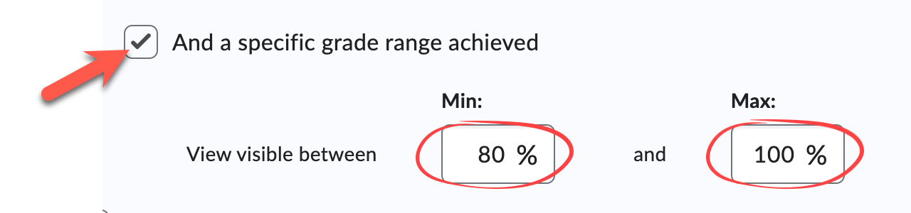 Specific grade range checkbox and min max fields