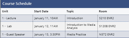 example of a course schedule created as a table